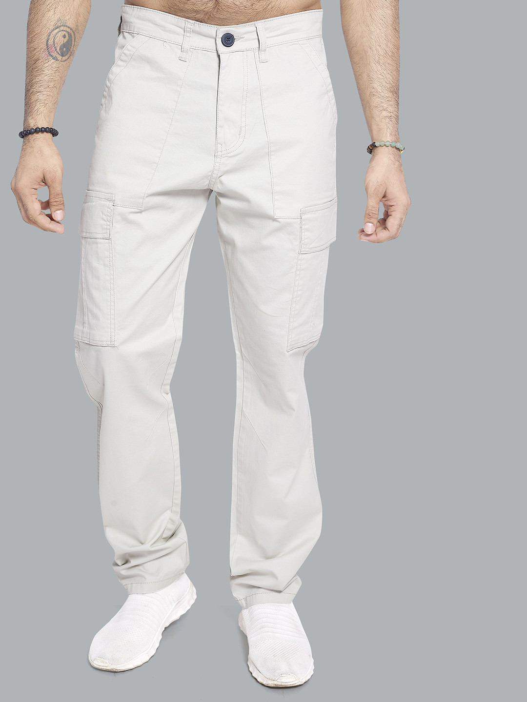 THE BEETEL HOUSE Men Relaxed Straight Leg Cotton Cargos Trousers