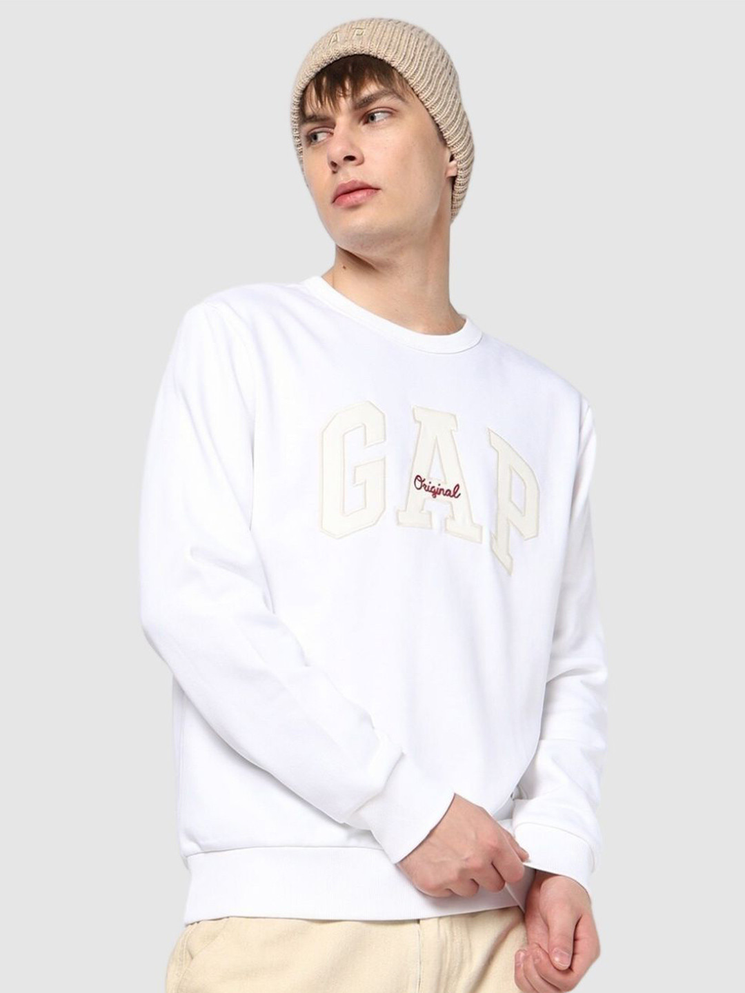 GAP Men Crew-Neck Logo Print Fleece Sweatshirt