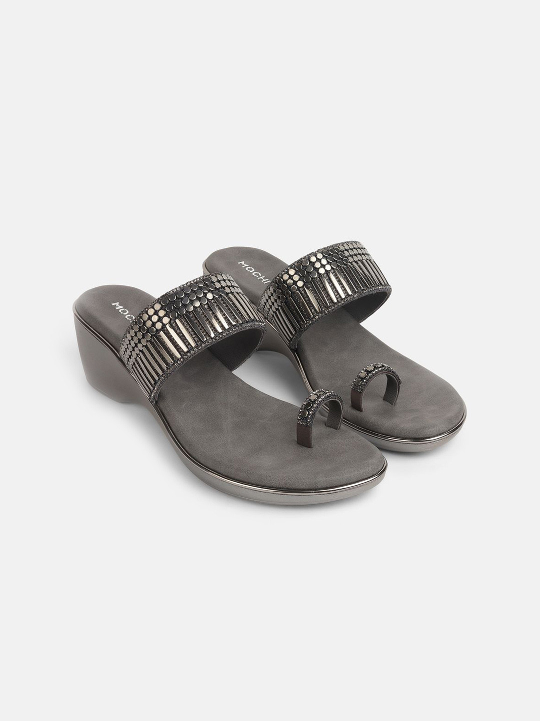 Mochi Embellished Metallic Wedge Heel Sandals