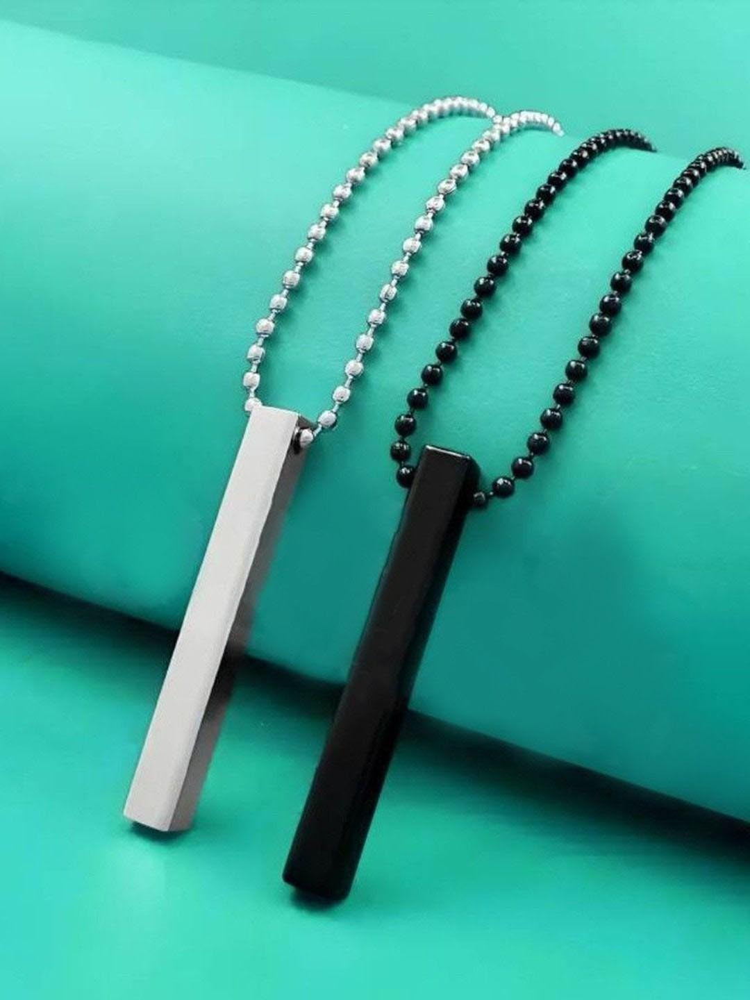 P. R. PRINTS Set Of 2 Stainless Steel Silver-Plated Geometric Shaped Pendants With Chains