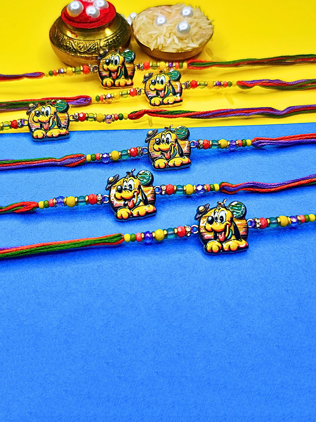 MANSIYAORANGE Set Of 6 AD Stones Studded & Beaded Cotton Thread Rakhi