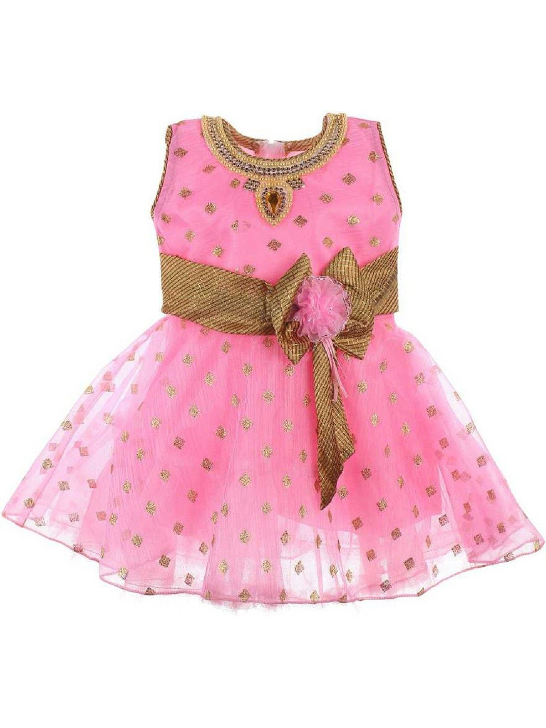 VILLATA FASHION Girls Floral Print Georgette Pink Frock