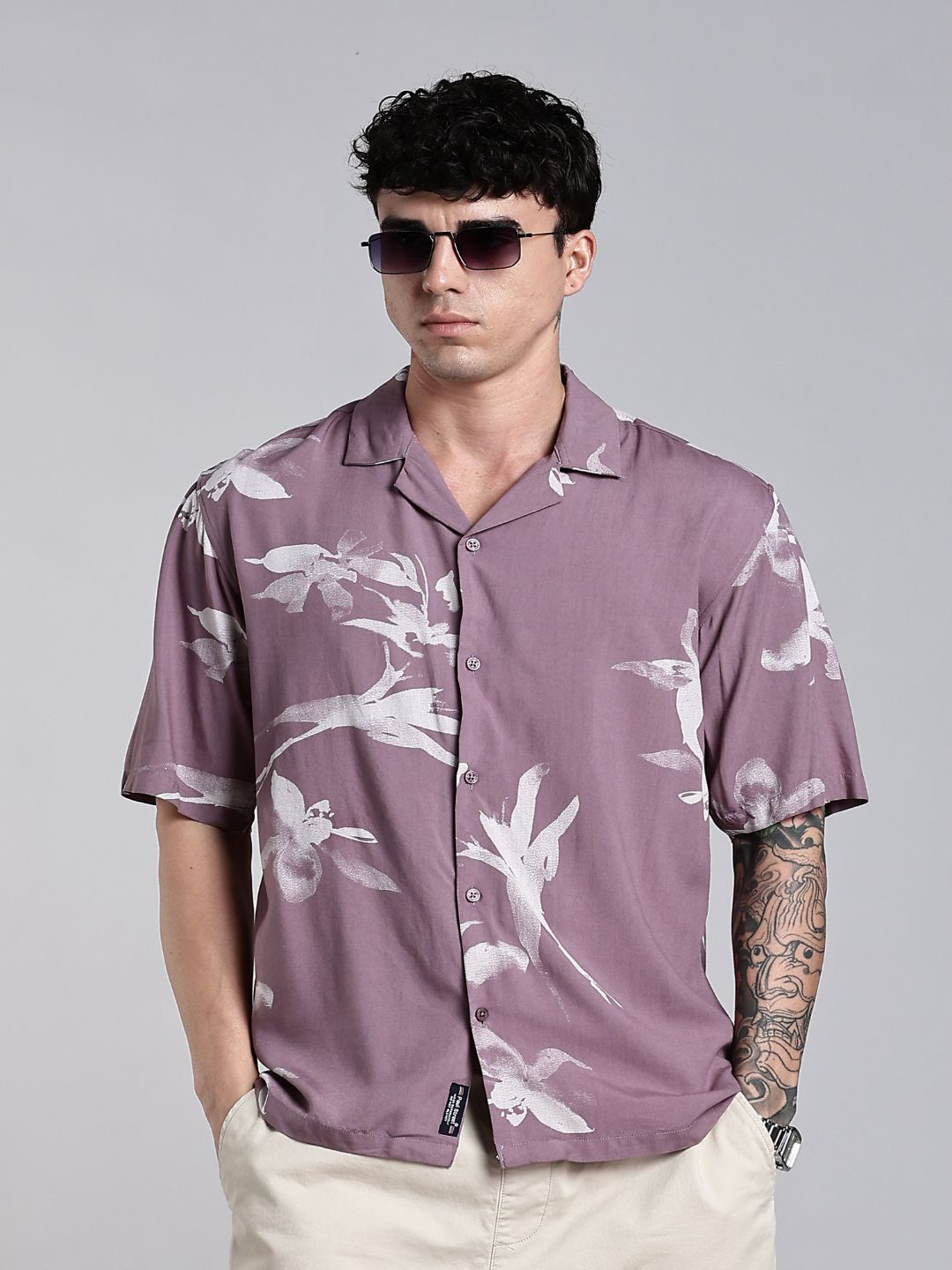 PAUL STREET Florado Floral Printed Cuban Collar Comfort Boxy Casual Shirt