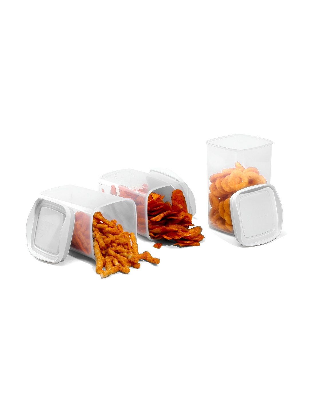 Posh Plasticware White 3 Pieces Dishwasher And Microwave Safe Canister Containers