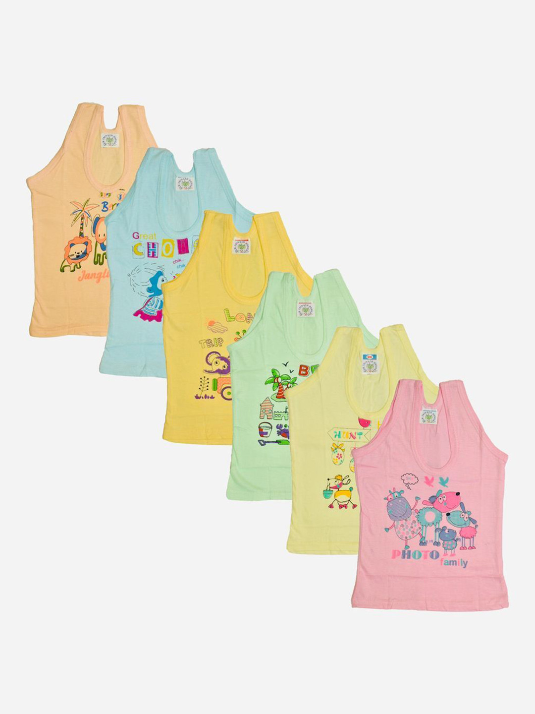 NEW TRINATH HOSIERY Kids Pack Of 6 Printed Cotton Basic Vests GV-01