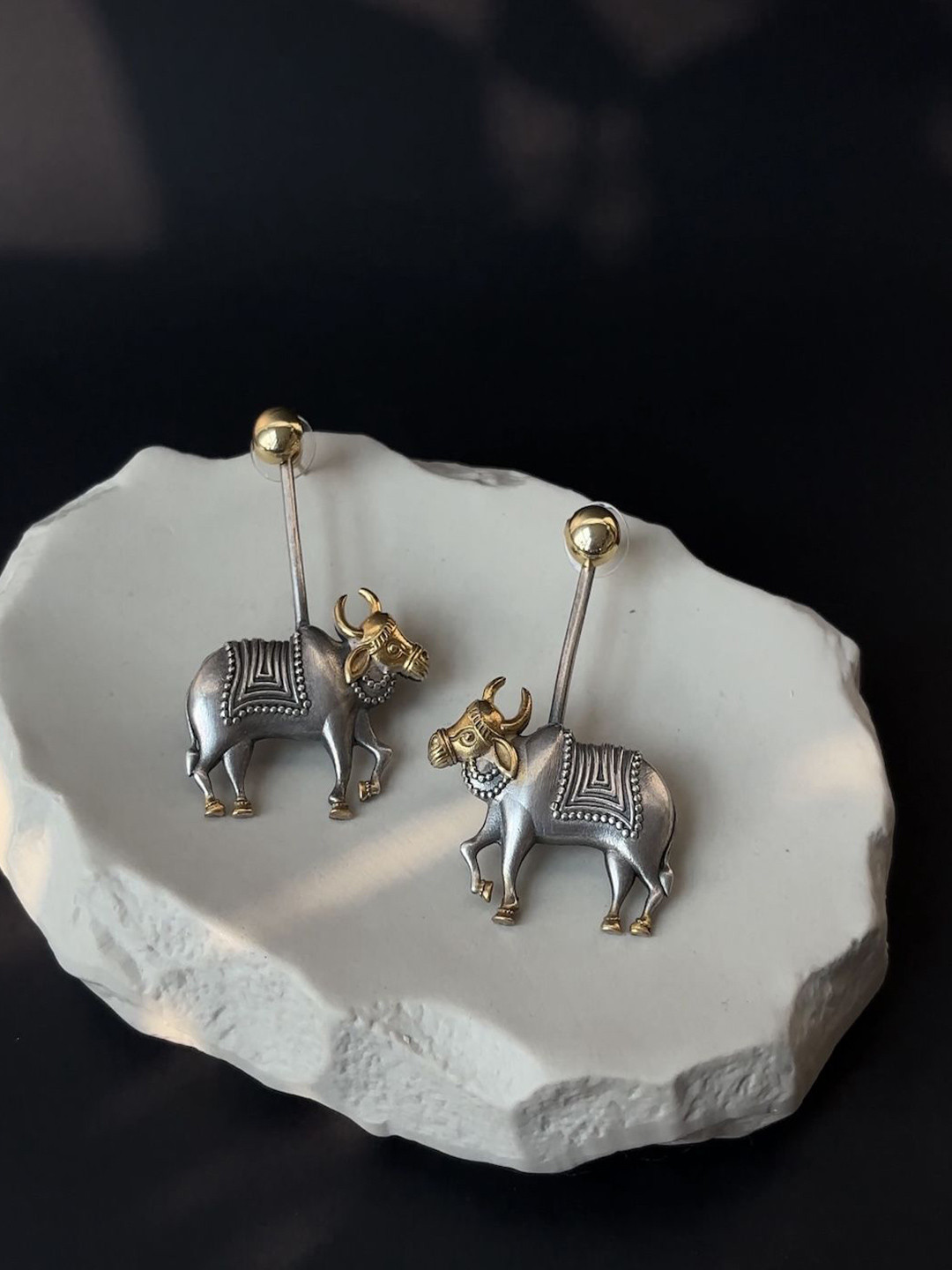 D MAK Gold-Plated Nandi Shaped Drop Earrings