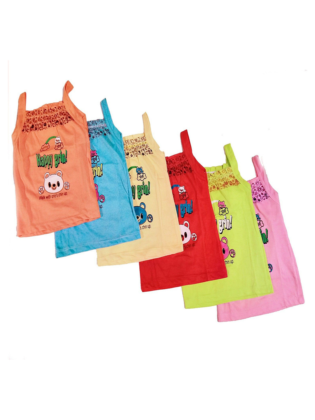 NEW TRINATH HOSIERY Infant Girls Pack Of 6 Printed Combed Cotton Camisoles