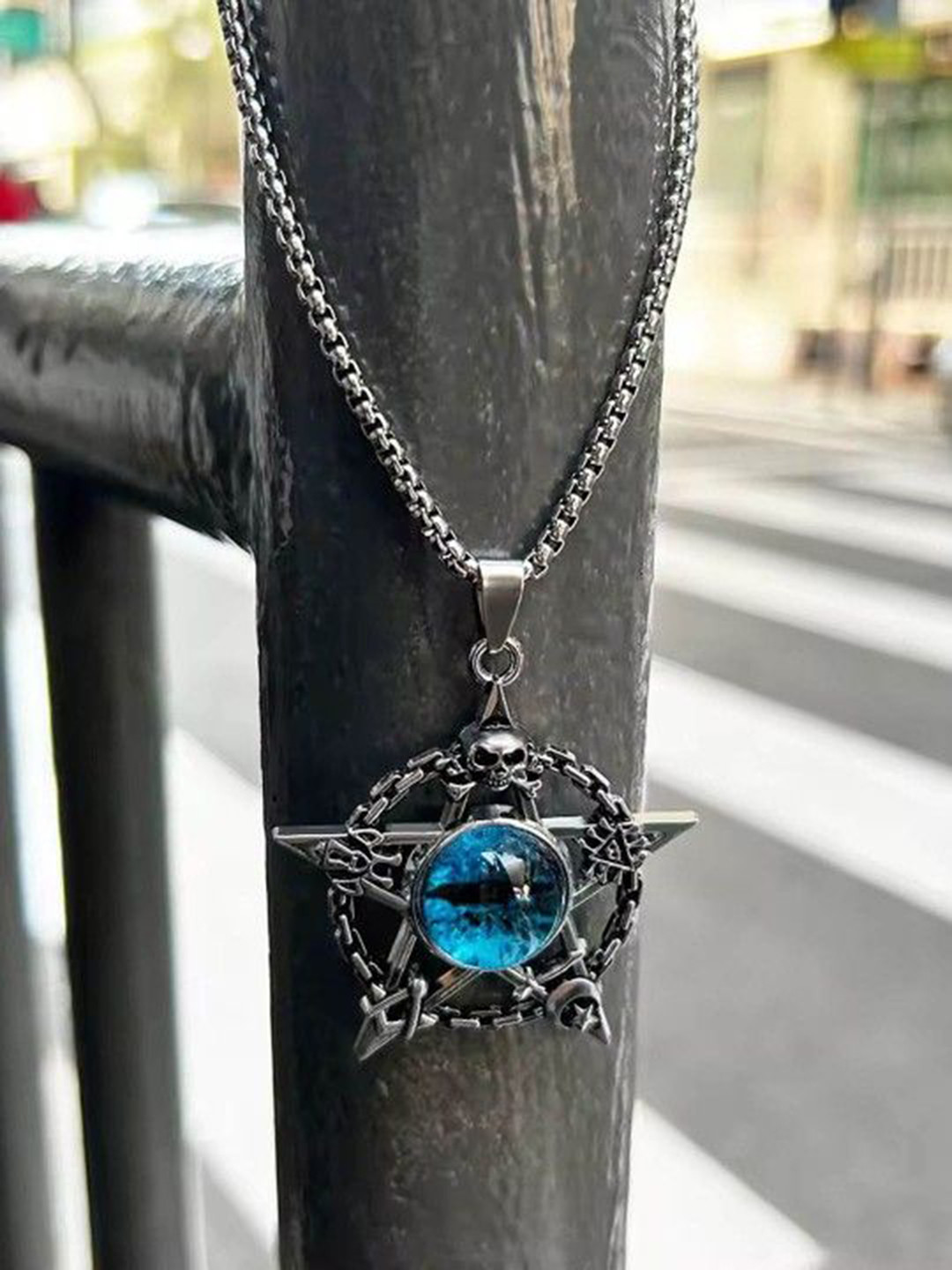 P. R. PRINTS Silver-Plated Stainless Steel Devil's Eye Pendant With Chain