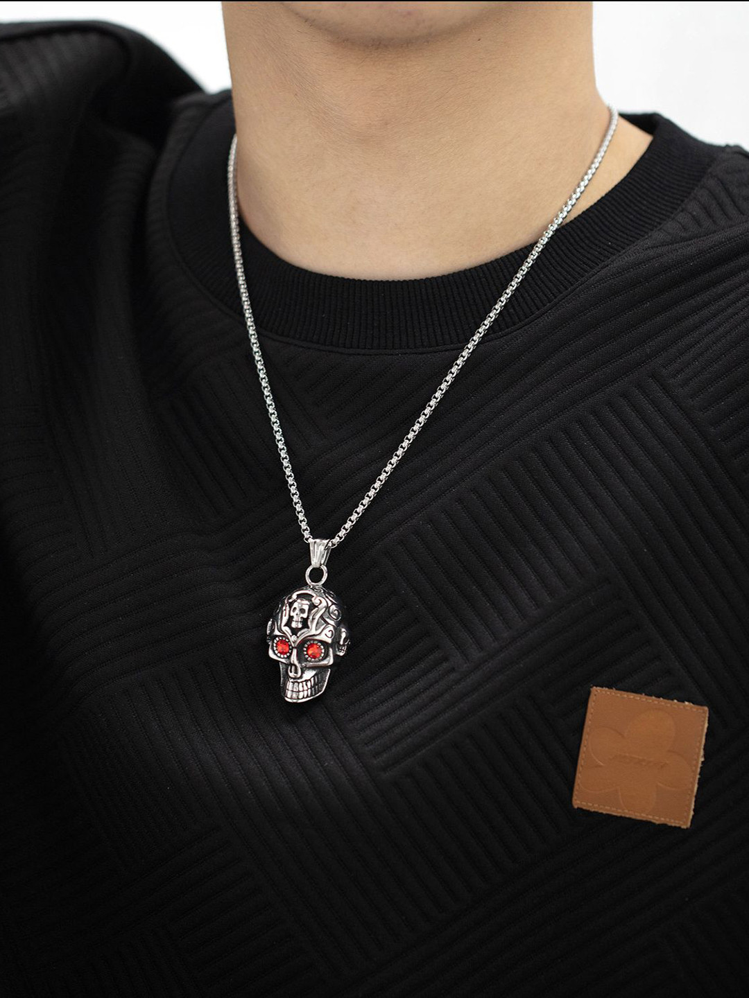 P. R. PRINTS Stainless Steel Silver-Plated Skull Head Horrible Pendants With Chains