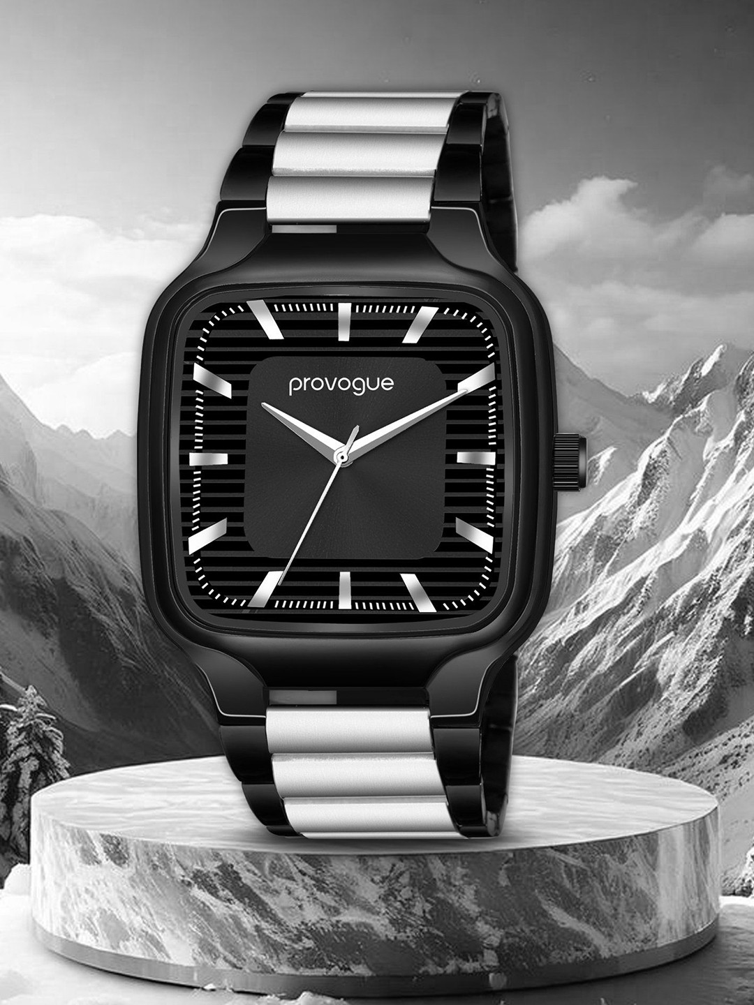 Provogue Men Brass Square Dial & Stainless Steel Analogue Watch PR-GSQ030-BLK-CH