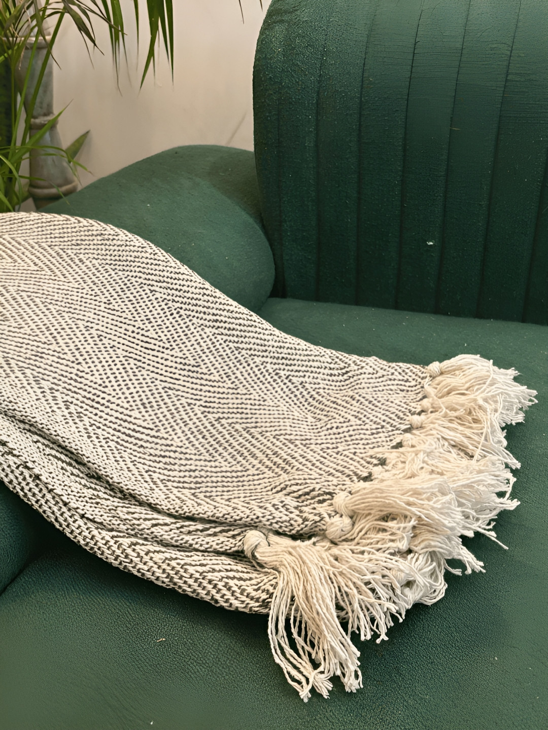 LUSHLYF Ivory Herringbone Sofa Throw