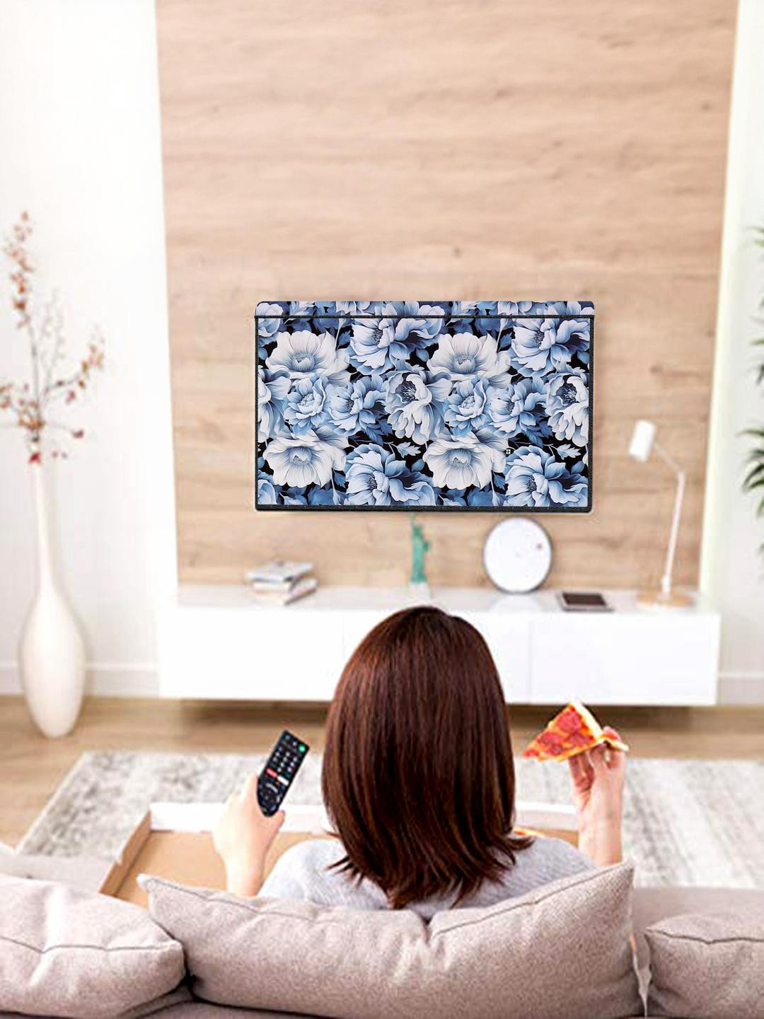MOGNE FAB Blue & White Floral Printed 43 Inches Led TV Cover