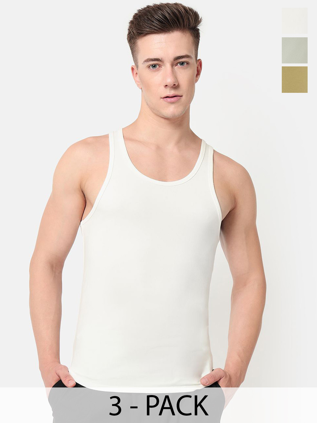 OLWEN Pack Of 3 Basic Vest 1987-VESTS-PO3-FROST-MIST-TAUPE-S