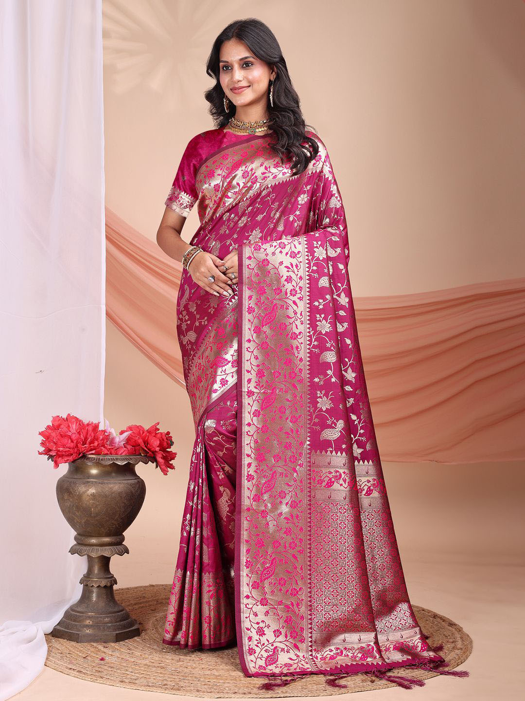 Dhyey Fashion Floral Jaali Heavy Work Banarasi Saree