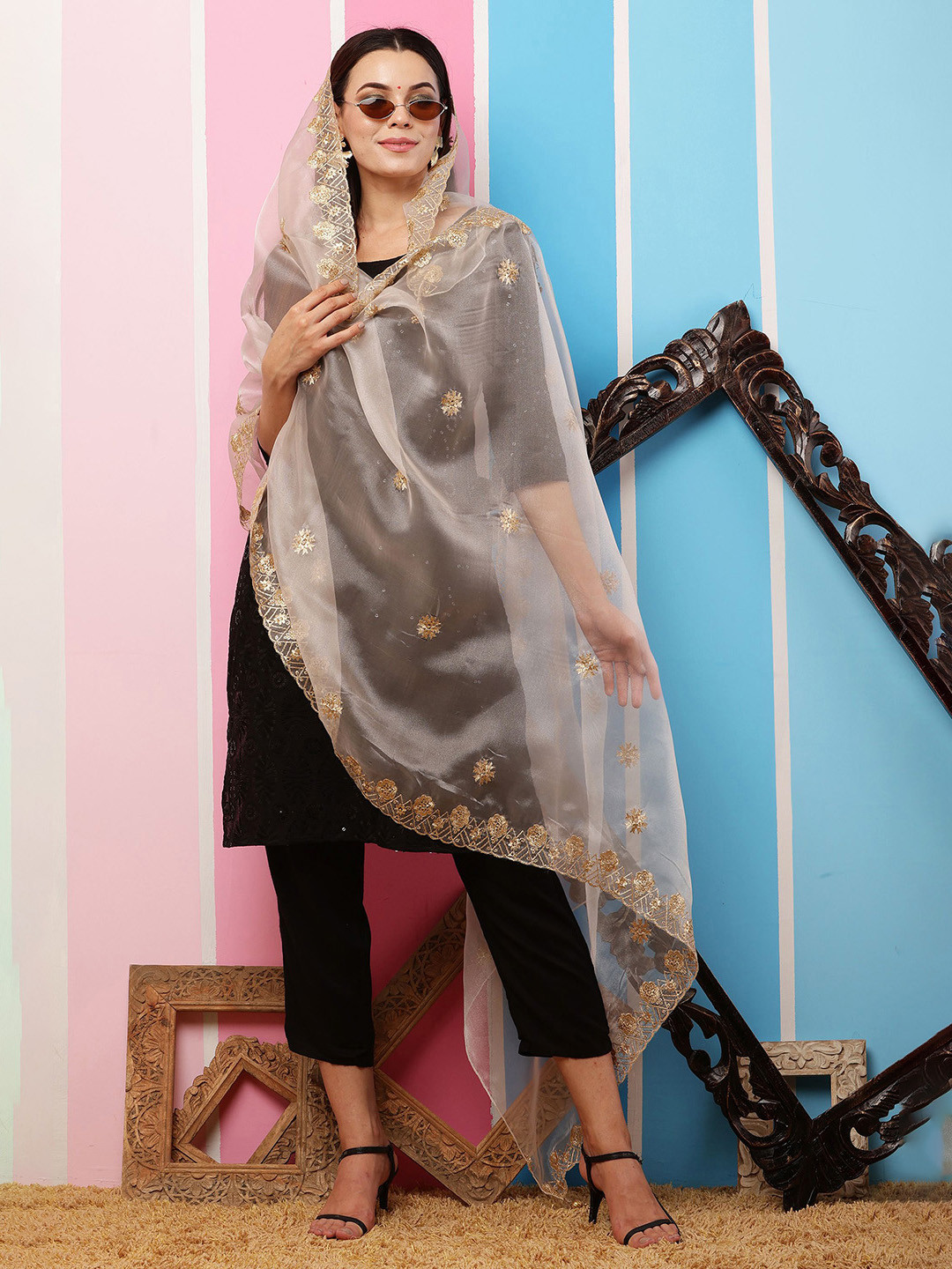Bunkraft Embroidered Organza Dupatta