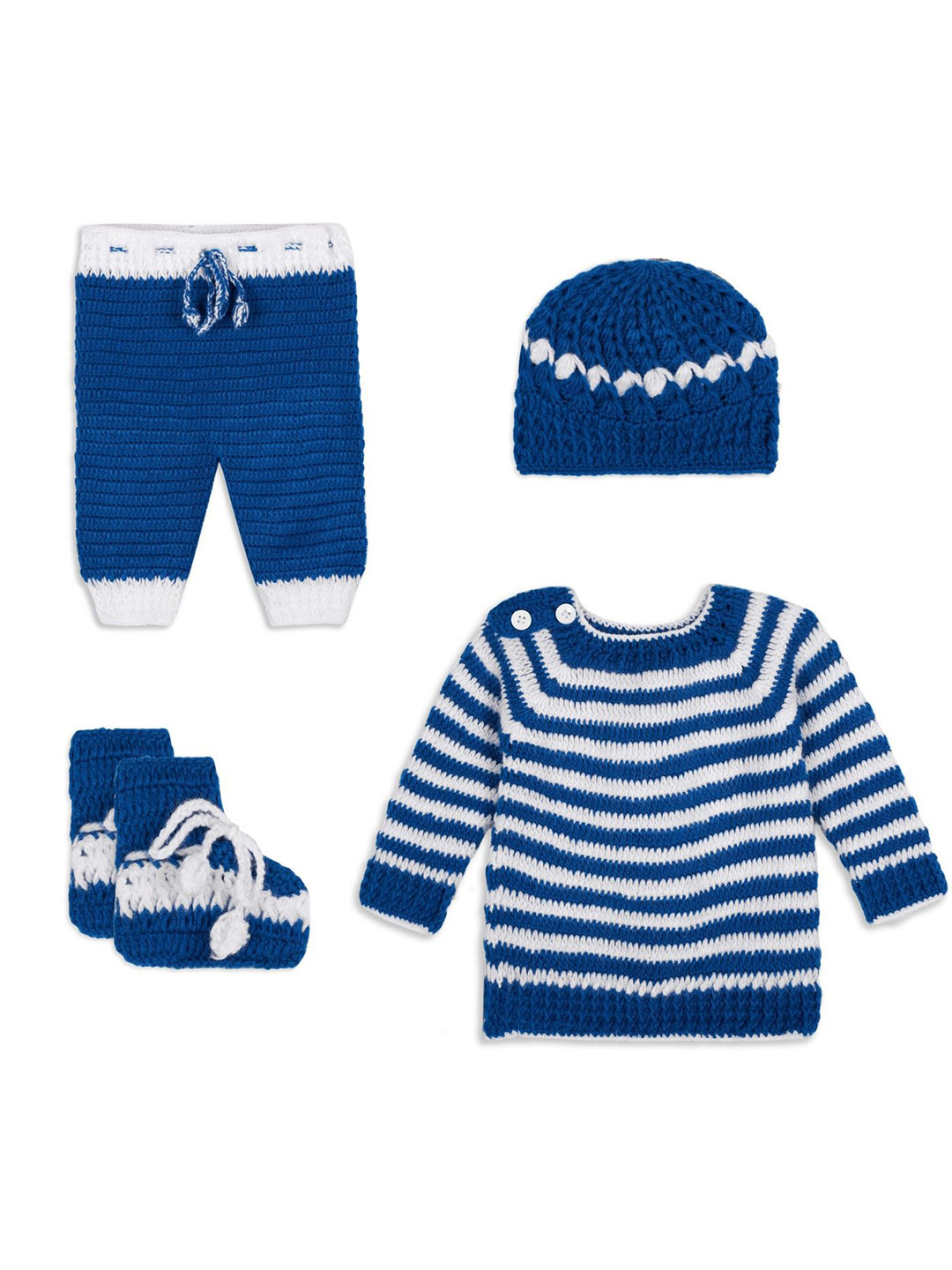 Tintin Kids Striped Round Neck Sweater With Jogger & Cap