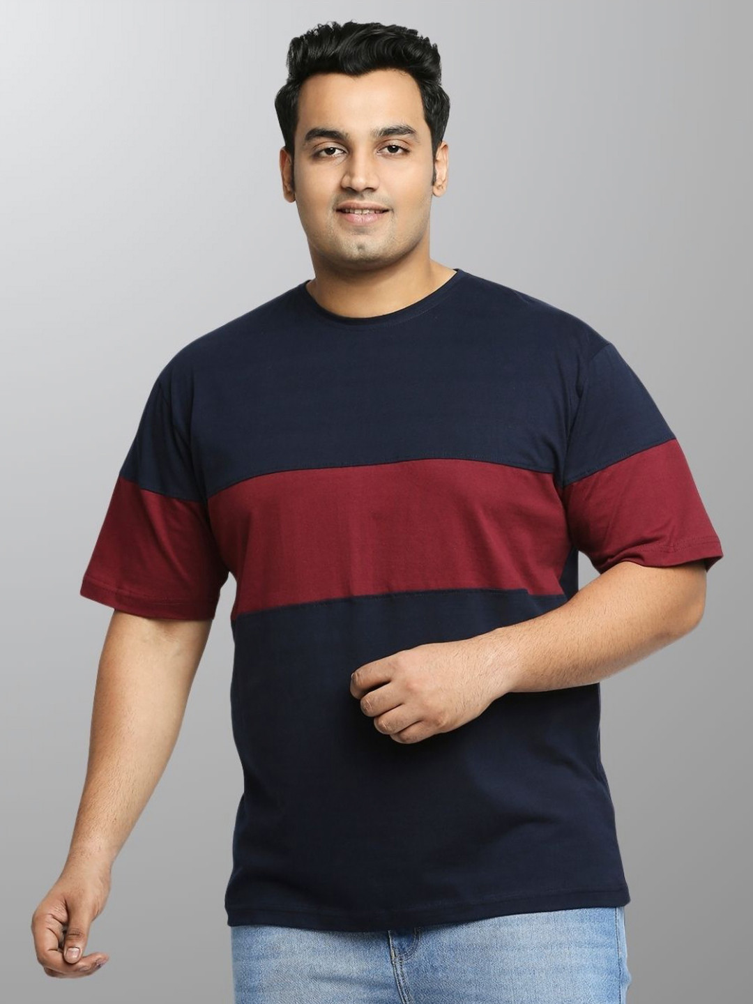 Vaishvik Men Plus Size Striped Cotton T-Shirt