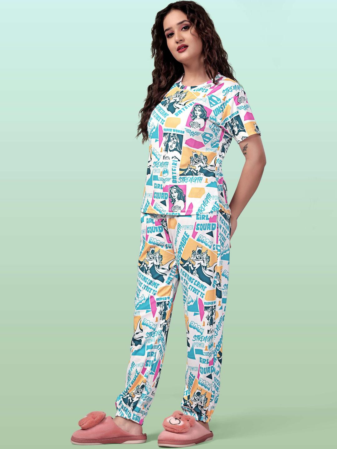 SAKARMAA Conversational Printed Tshirt & Payjama Night suit