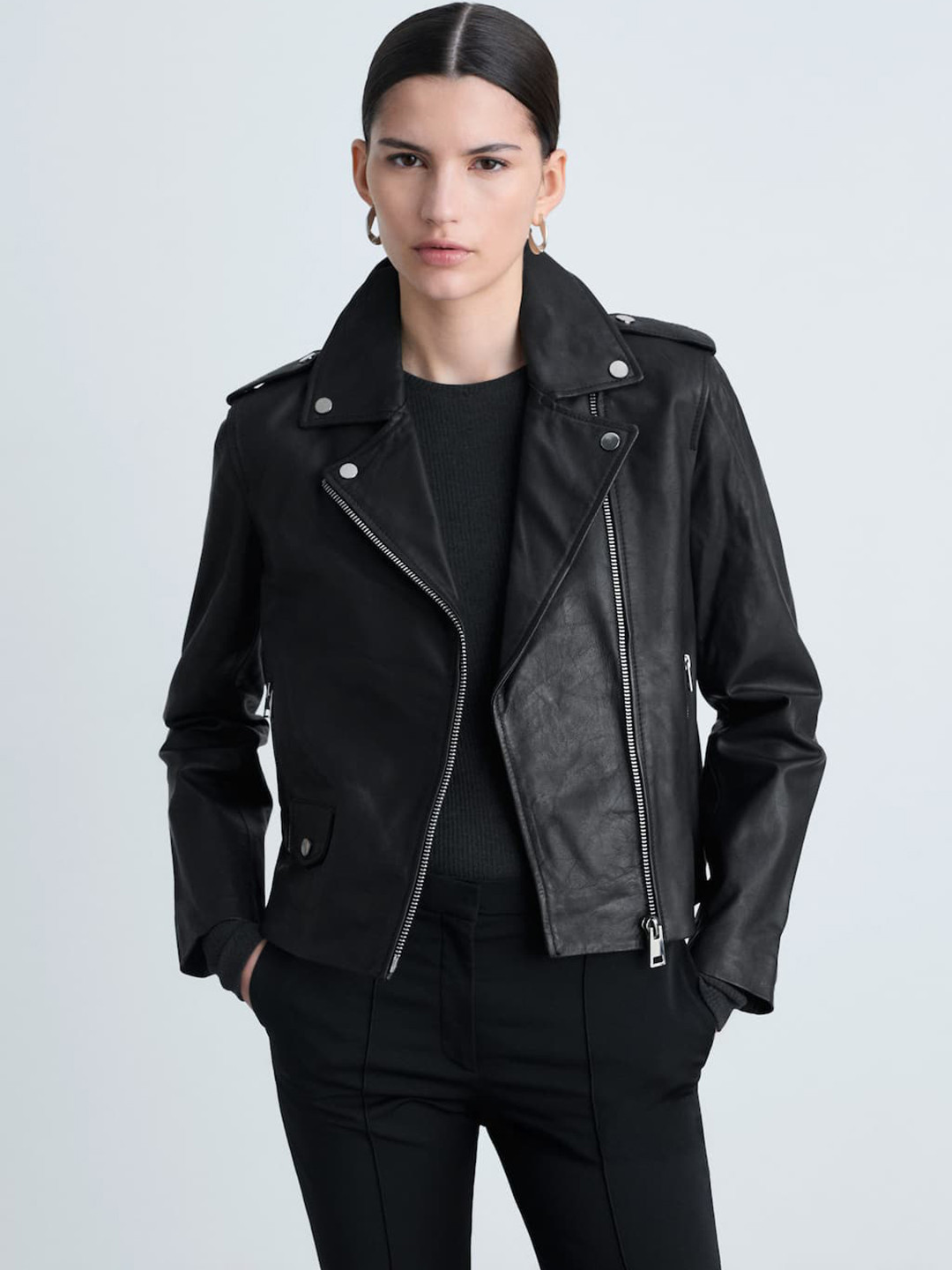MANGO Women Leather Biker Jacket