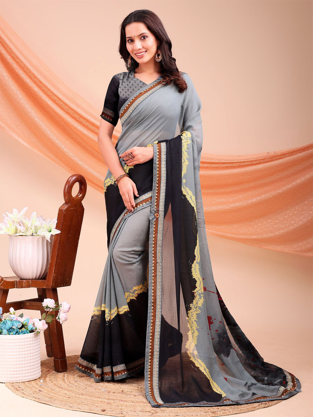 Pandadi Saree Abstract Printed Gotta Patti Sarees