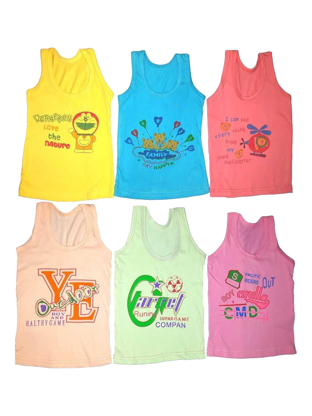 NEW TRINATH HOSIERY Boys Pack Of 6 Printed Cotton Basic Vests LSF-10