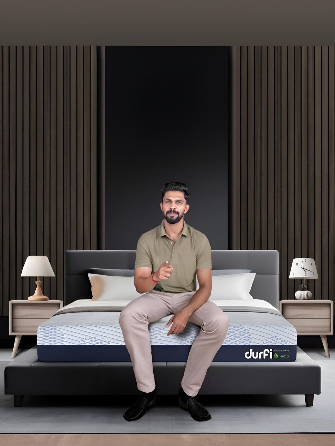 Durfi Grey & Blue Quilted Orthopedic Hempseed Oil Double Size Mattress