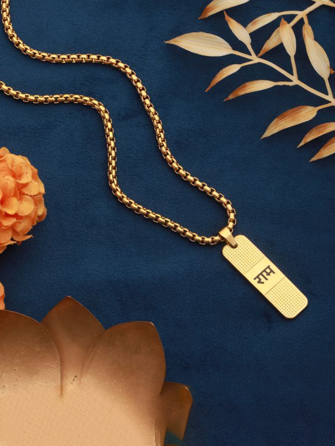 P. R. PRINTS Stainless Steel Gold-Plated Geometric Ram Name Pendants With Chains