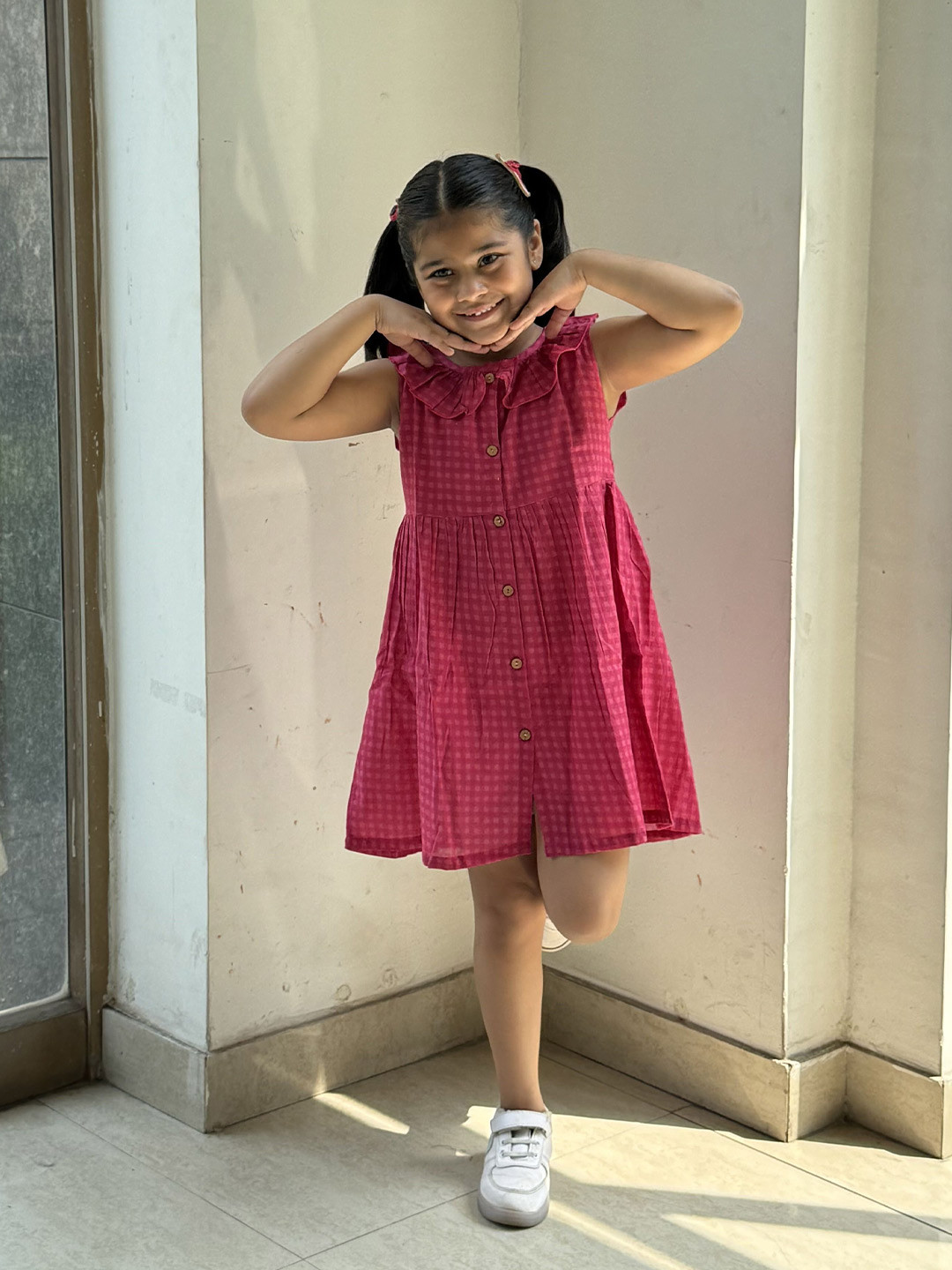 Koala Kids Checked Print Peter Pan Collar Fit and Flare Dress