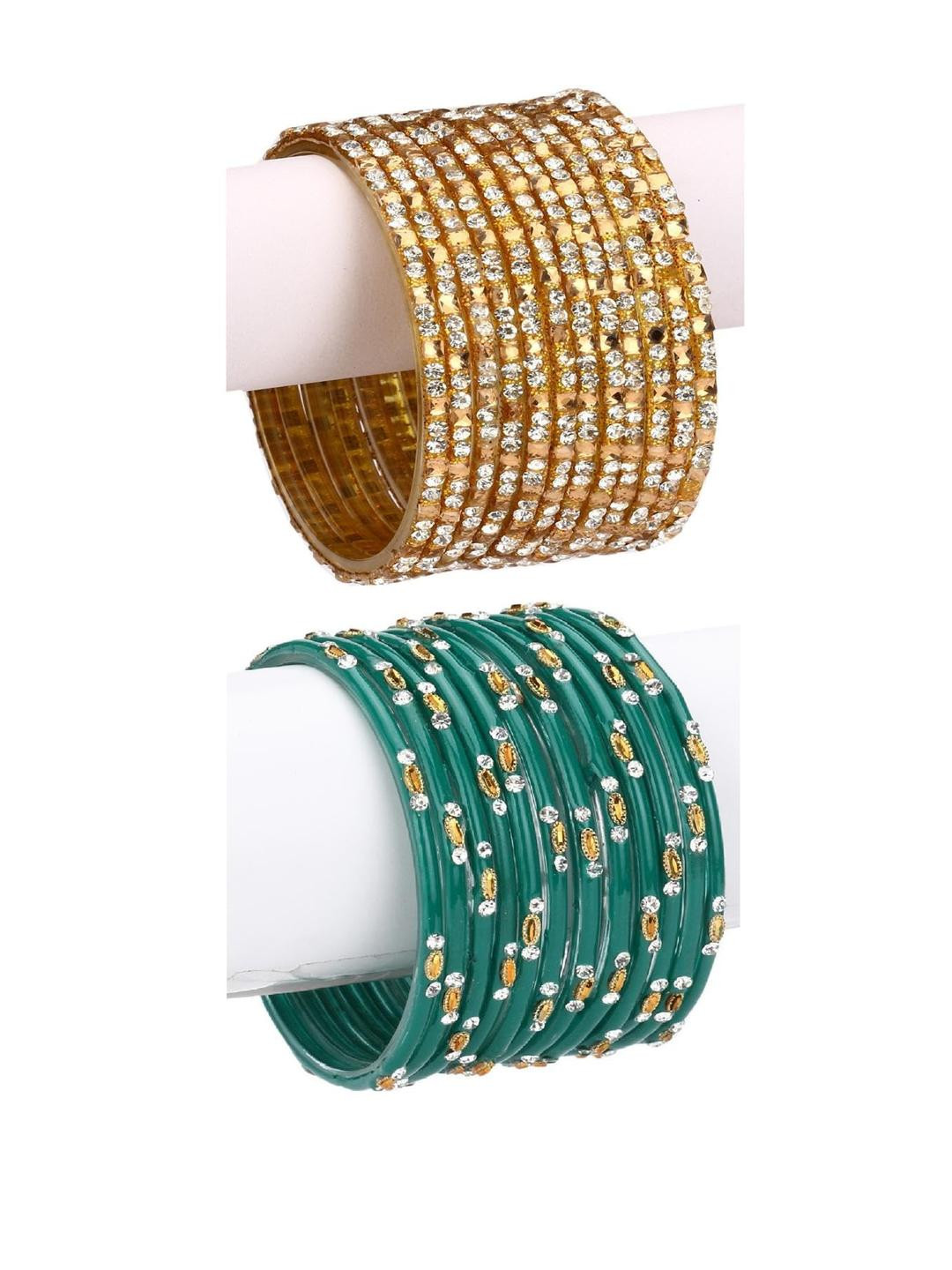Somil Stylish Glass Bangle/Kada Combo Of 2 Set, Each Set In 12 Bangles, Golden & Radium