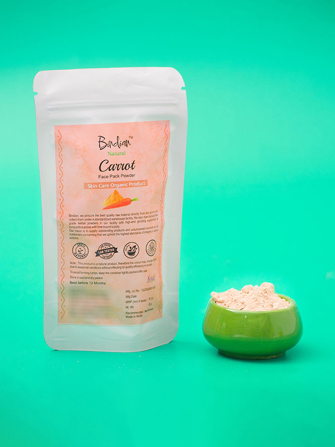 Bindian Carrot Face Pack Powder - 50 g