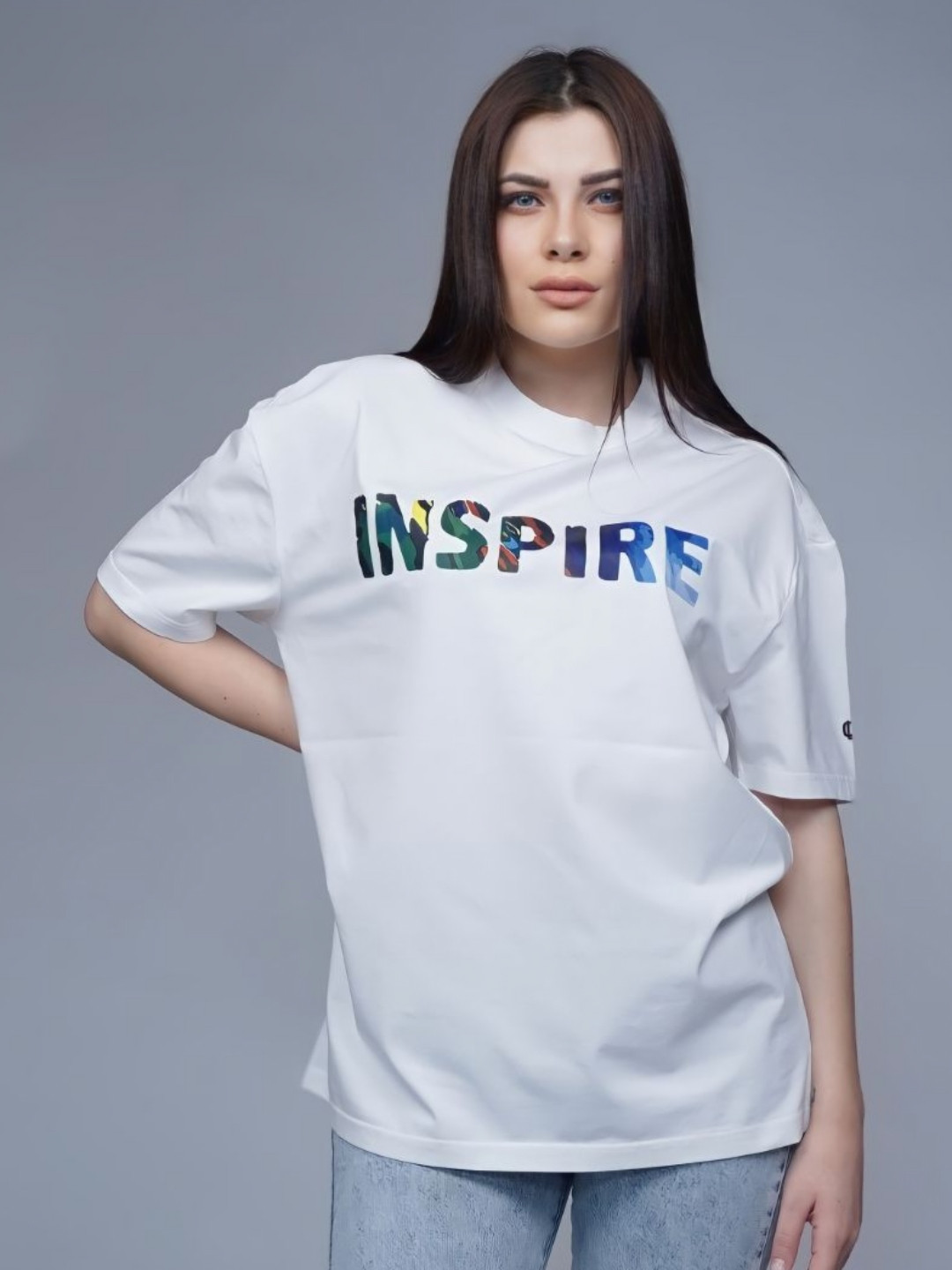 CREATIVE LINE Women Typography Printed Round Neck Cotton Oversized T-shirt