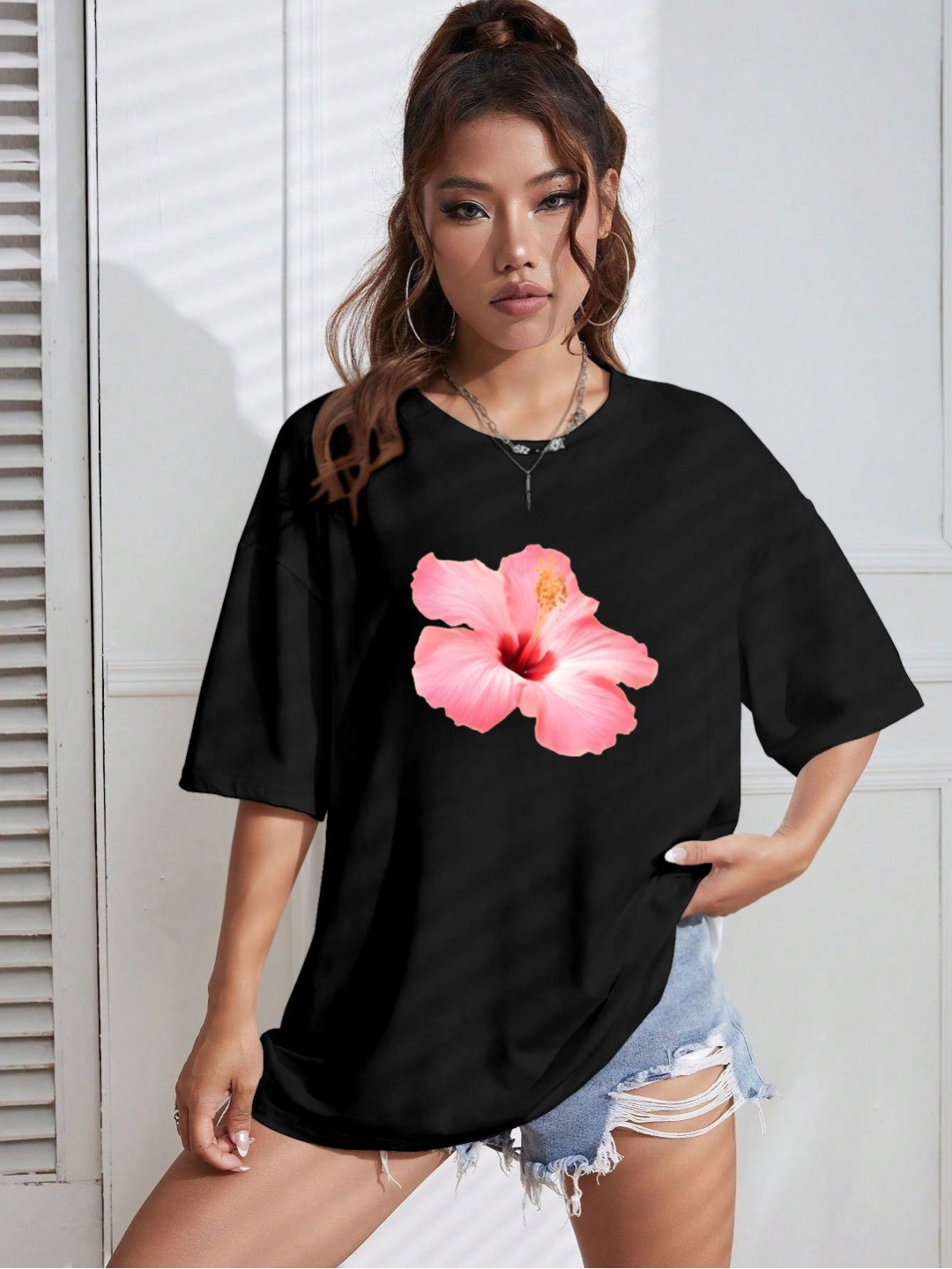 CORSICA Women Printed Indigo Raw Edge T-shirt