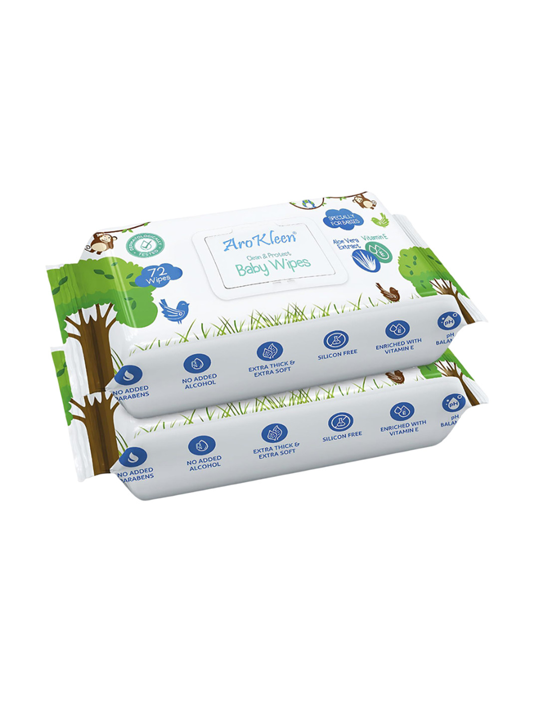 Arokleen Set Of 2 Clean & Protect Baby Wipes- 72 Wipes Each
