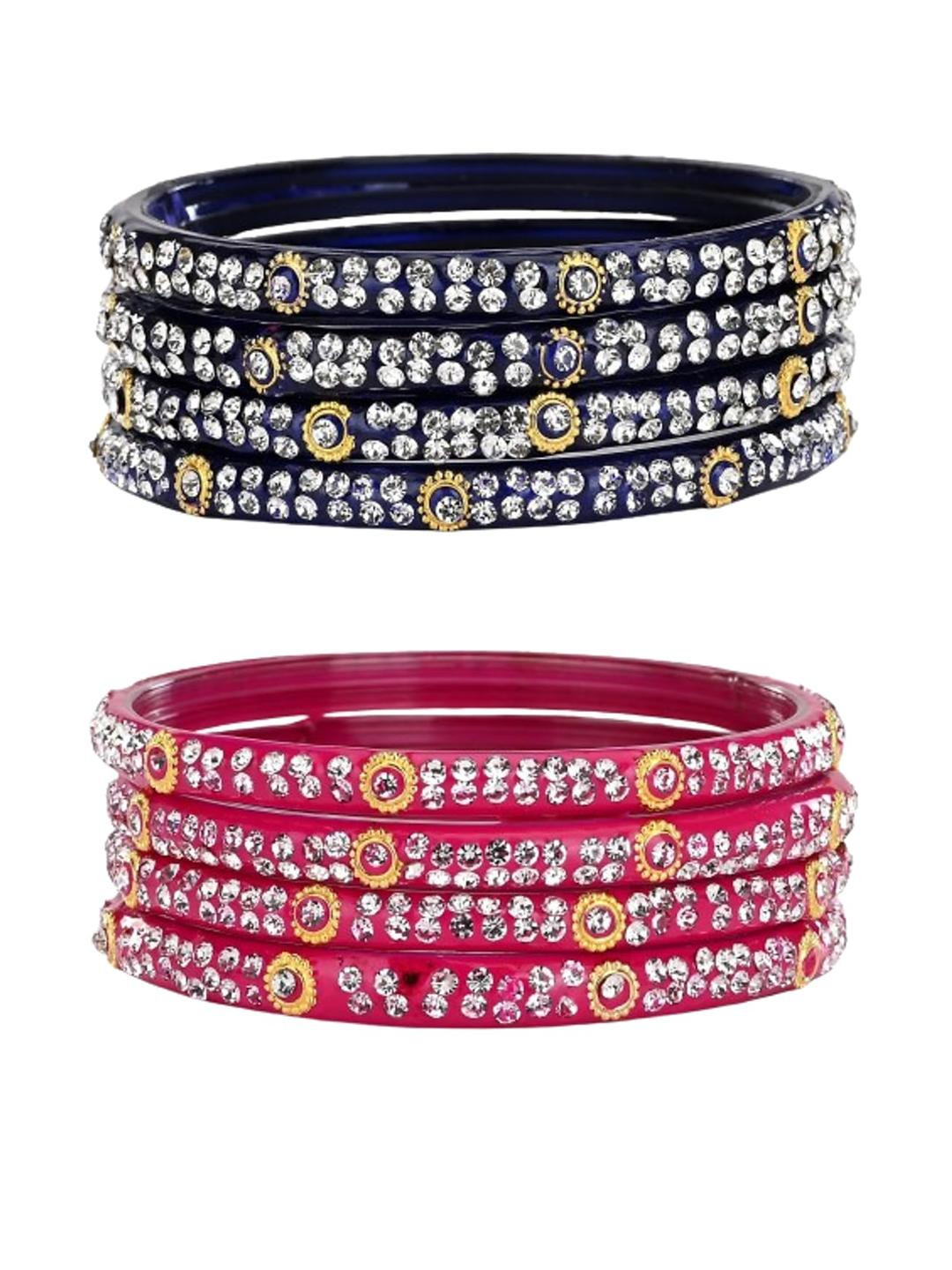 Somil Set of 2 Glass Bangles/Kada Ornamented with Colourful Chips & Beads
