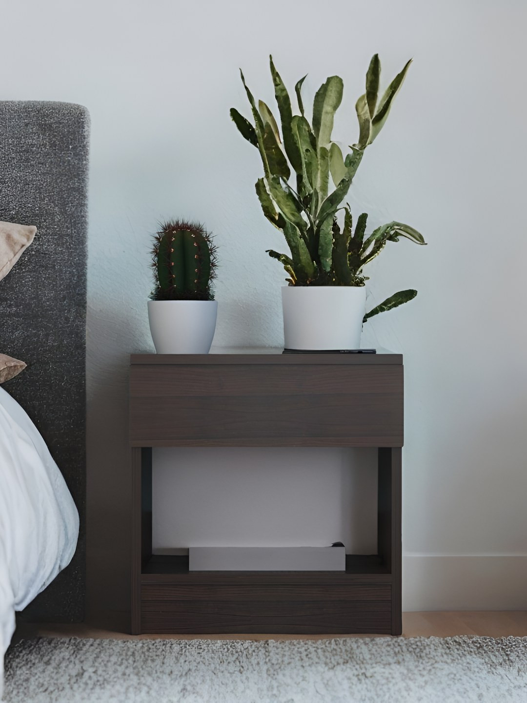Wood Inspire Brown Wooden Square Bedside Table