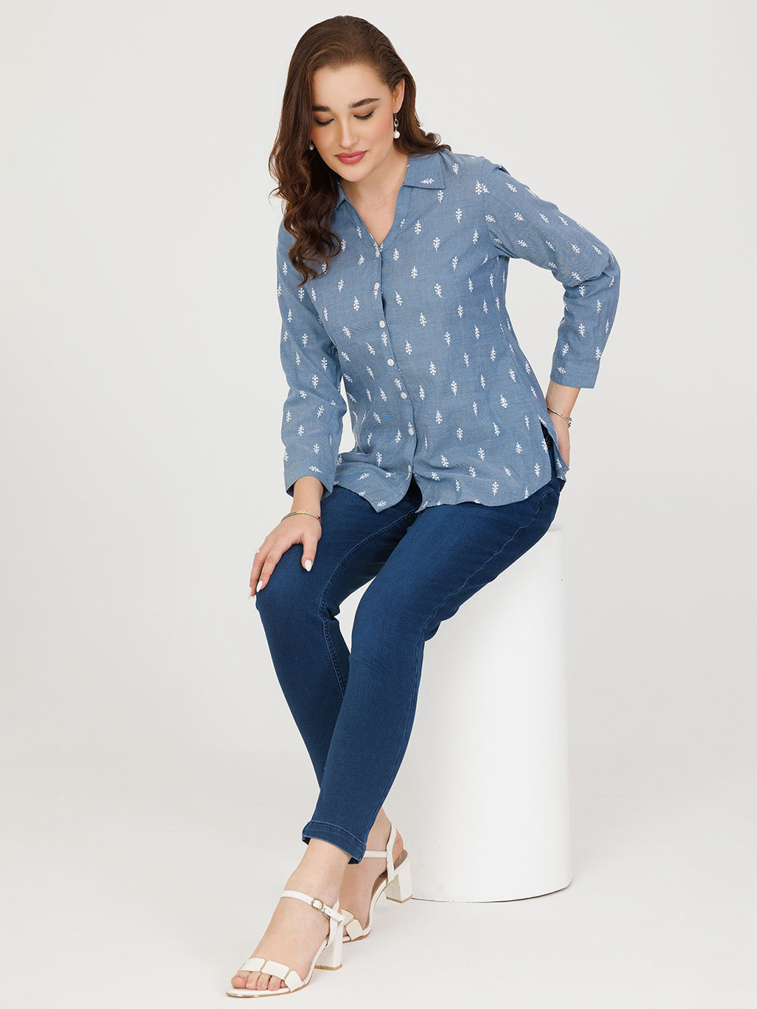 Mustard Abstract Printed Spread Collar Shirt