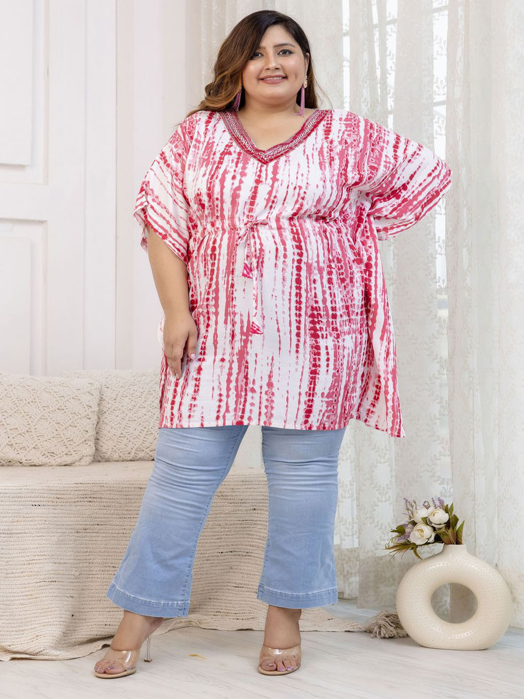 ROPADEMODA Women Plus Size Tie & Dyed Kaftan Tunic