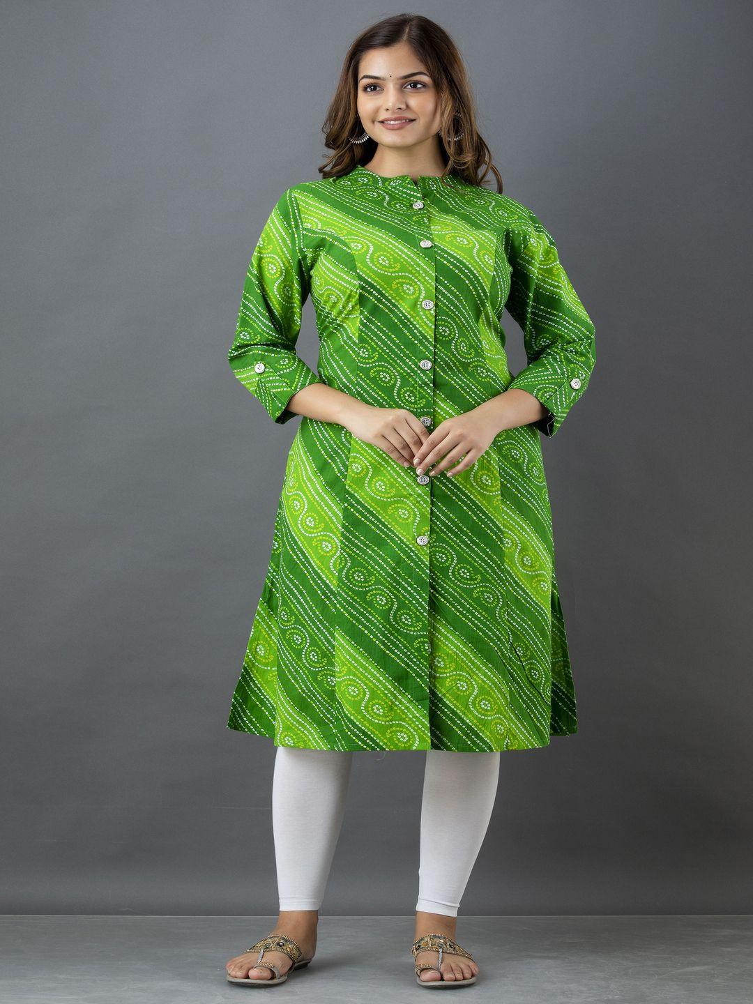 ROPADEMODA Bandhani Printed Mandarin Collar Pure Cotton A-Line Kurta