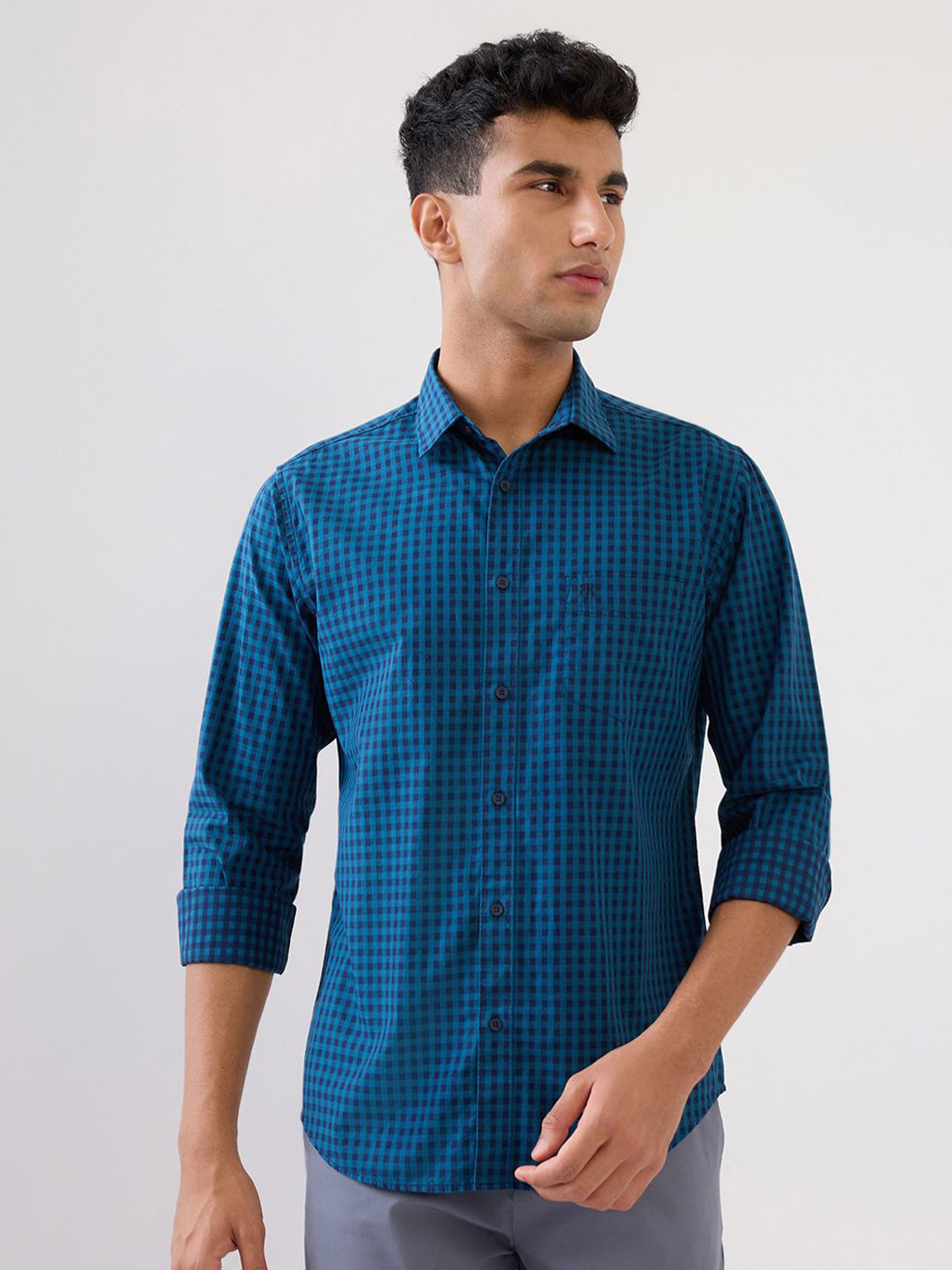 Raymond Gingham Checked Button Down Collar Pure Cotton Casual Shirt