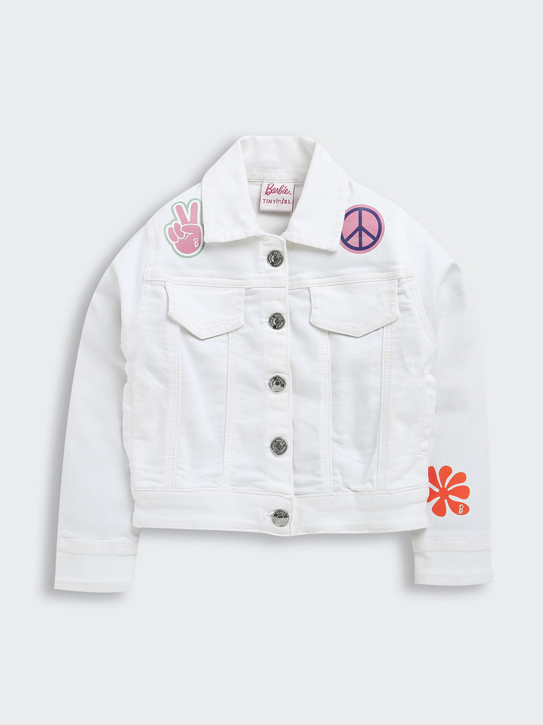 Tiny Girl Girls Graphic Printed Spread Collar Denim Jacket