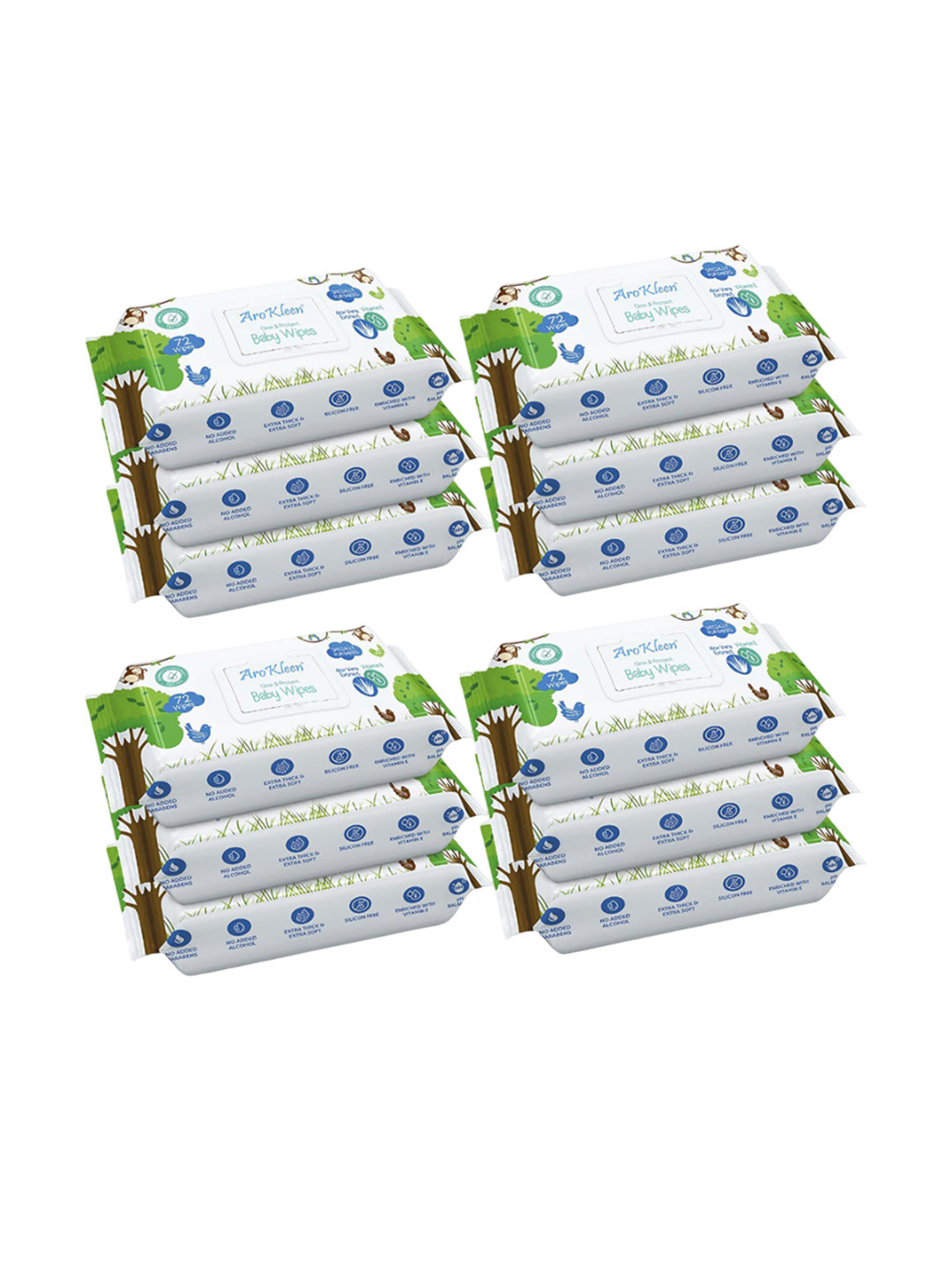 Arokleen Set Of 12 Clean & Protect Baby Wipes - 72 Pcs Each