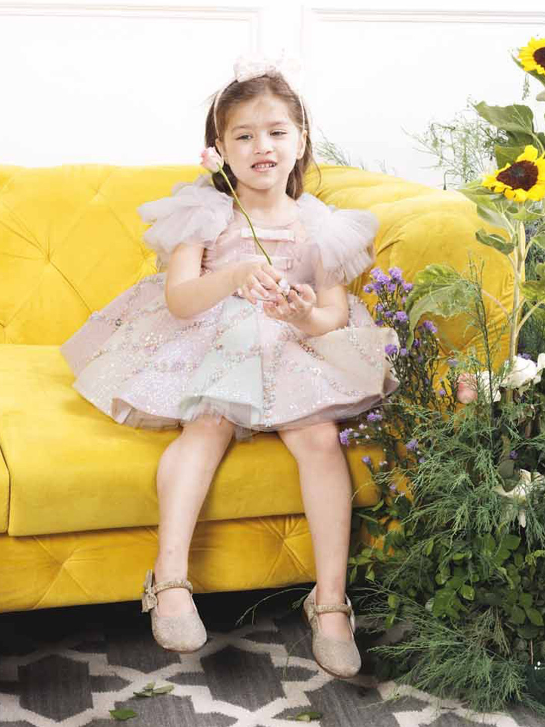 The Lush Affair Girls Caroline Embellished Flutter Sleeve Fit & Flare Dress