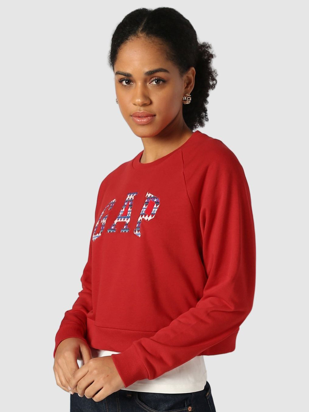 GAP Women Logo Embroidered Full-Sleeve Sweatshirt