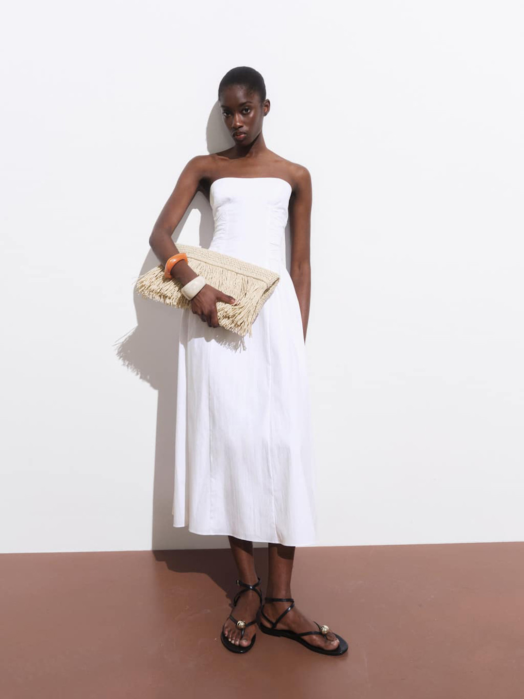 MANGO Ruched Bandeau Midi Dress