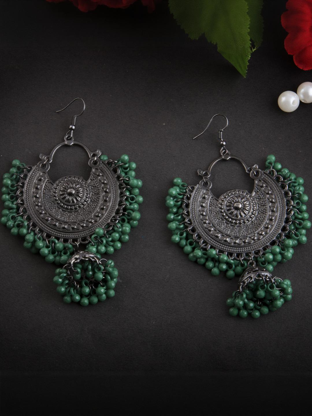 Creative Frogs Women Black Oxidised Jhumki Earring