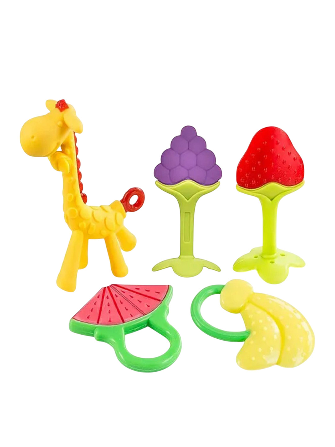 Kritiu 5-Pcs Kids Yellow & Red Giraffe & Fruit Teether