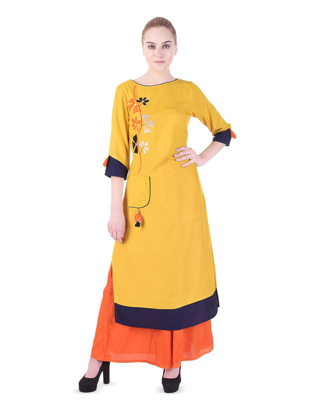 Gs Fashions Women Floral Embroidered Daily Straight Kurta