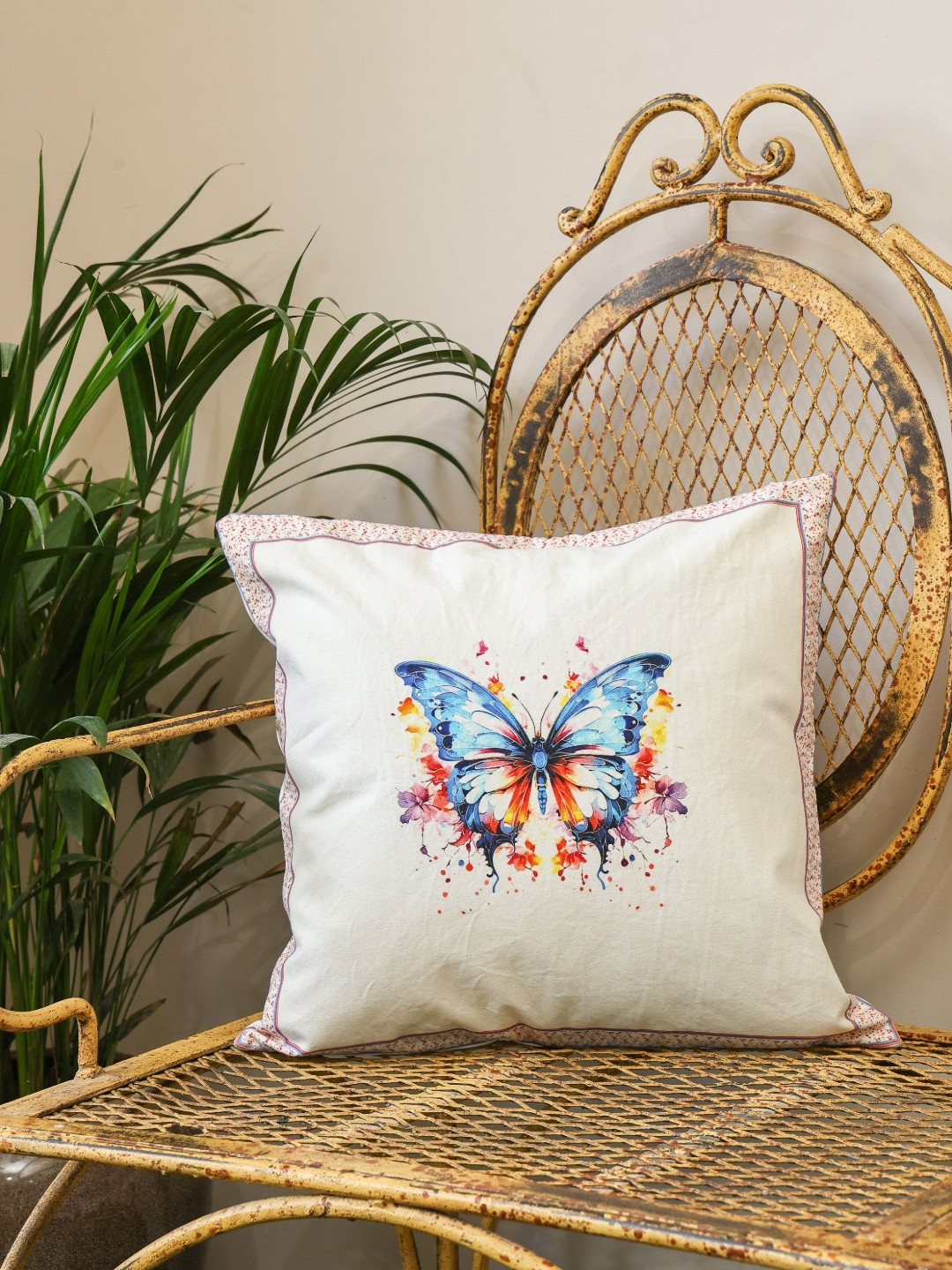 Crown of Poppies White Blooming Garden Abstract Printed Cotton Square Cushion Covers