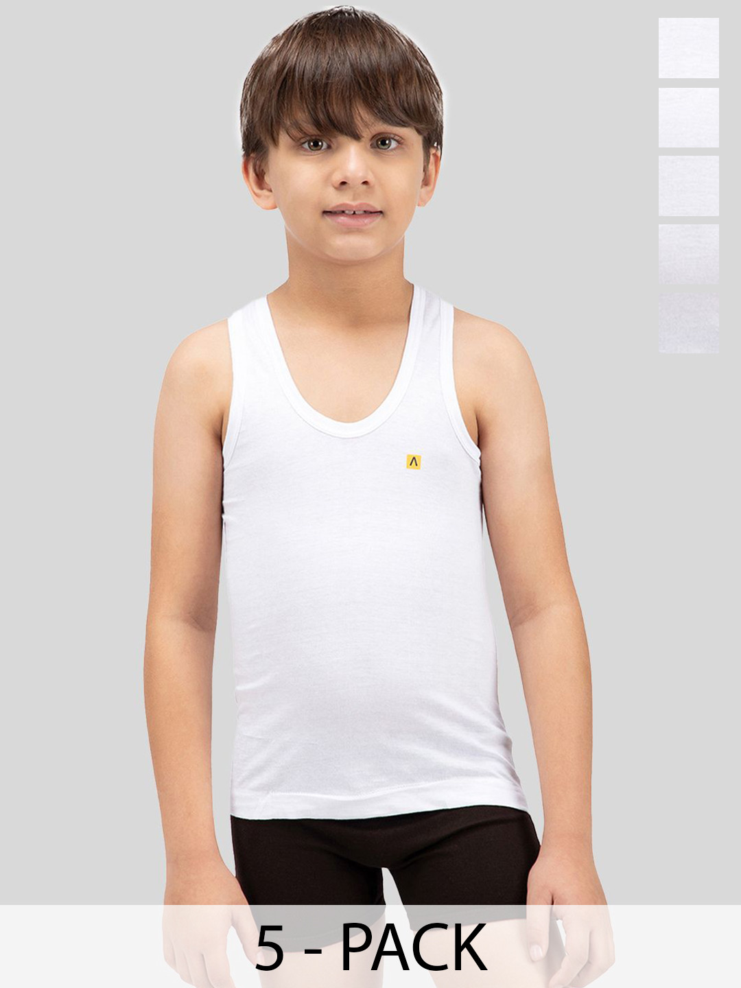 AMUL COMFY Boys Pack Of 5 Pure Cotton Basic Vests IP-AC-SRN-VE-WHT-5PC