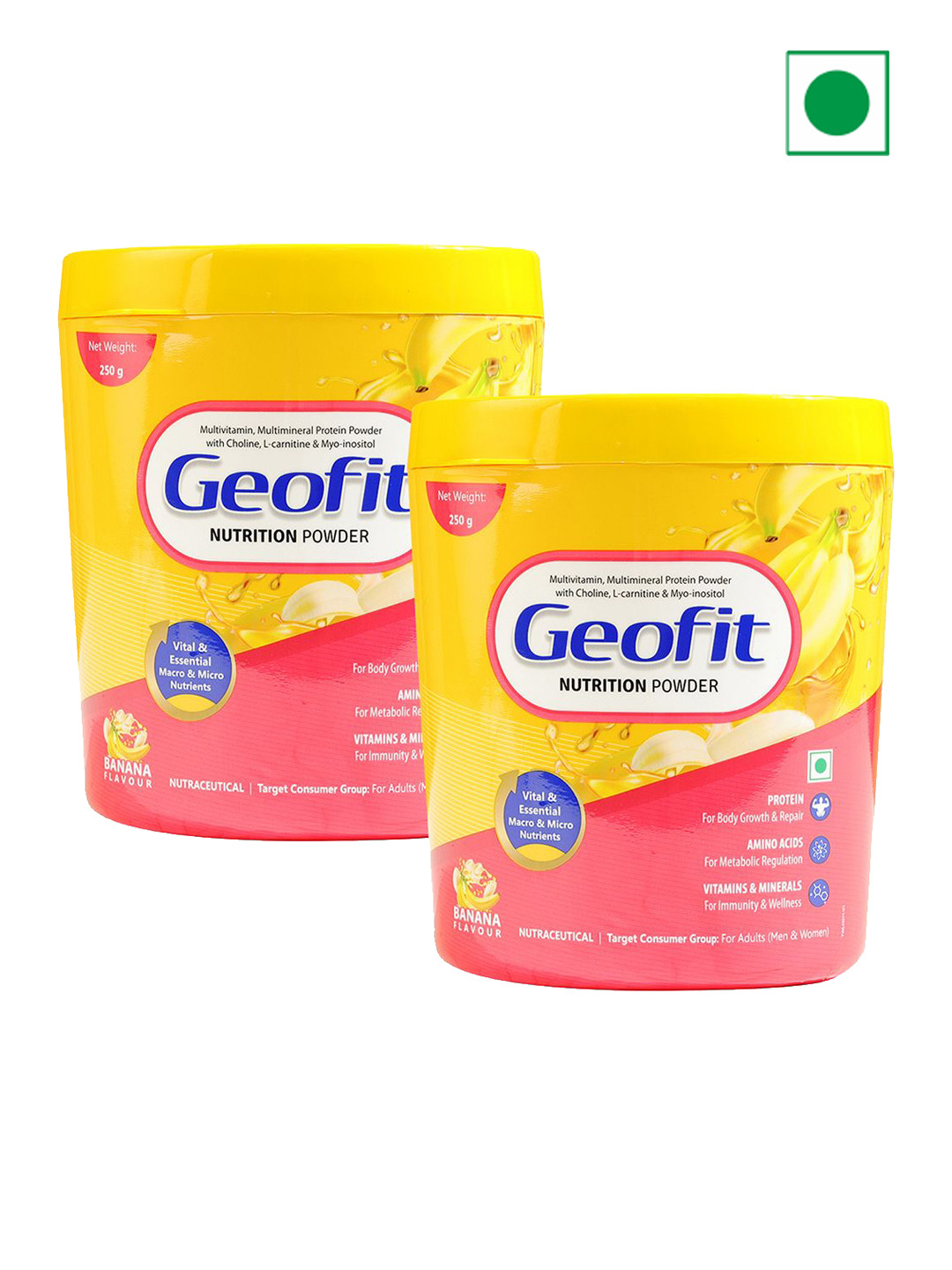 Geofit Set Of 2 Protein Powder- 250 g Each- Banana Flavour